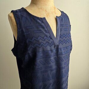 Market & Spruce Ezide Textured Mixed Material Navy Top (M)